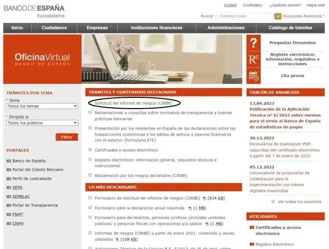 solicitar el informe Cirbe